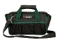 Black tool bag with green accents and a shoulder strap.