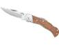 Folding knife with a wooden handle and metal blade.