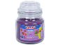 Purple 'Berry Mix' scented candle with berries and a gummy bear.