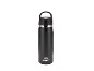 Black insulated bottle with handle lid and white logo