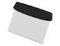 Dough scraper with a black handle and a metal blade.