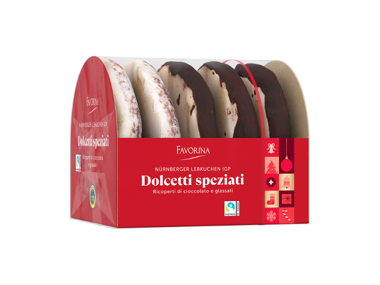 Christmas gingerbread cookies, half chocolate-covered and half glazed, in a festive red box.