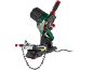 Electric chain sharpener with a chain on a black background.