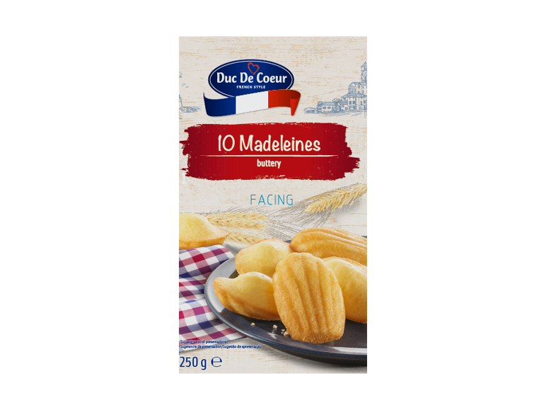 Pack of 10 buttery madeleines with a French style design, 250 g.