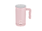 Pink milk frother with a transparent lid and control buttons.