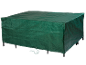 Green rectangular protective cover for outdoor furniture, with a drawstring at the bottom.