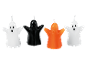 Halloween ghost candles in white, black, and orange.