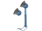 Two blue dish brushes with a long handle and a string.