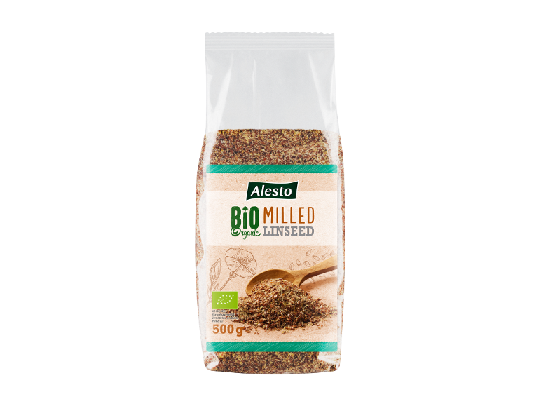 Alesto Bio Milled Linseed 500g in a transparent package.
