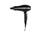 Black hairdryer with a concentrator nozzle and control buttons on the handle.