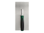 Mason's trowel with green and black handle on a black background