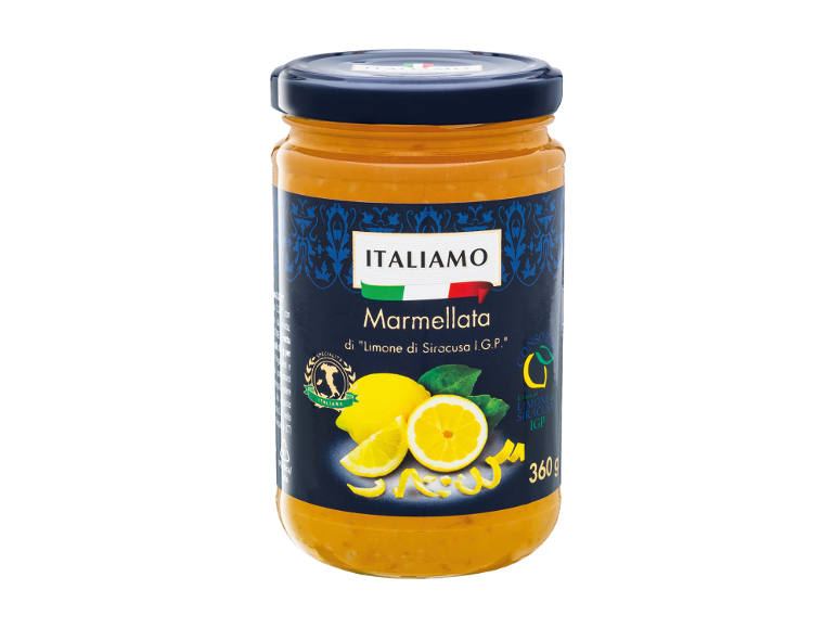 Jar of lemon marmalade with 'Limone di Siracusa I.G.P.' label, 360g.