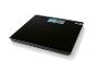 Black digital bathroom scale with a display and a speaker icon.