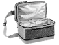 Open portable cooler bag with silver interior and mesh pocket.