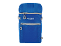 Blue cooler backpack with zippers and a honeycomb pattern.