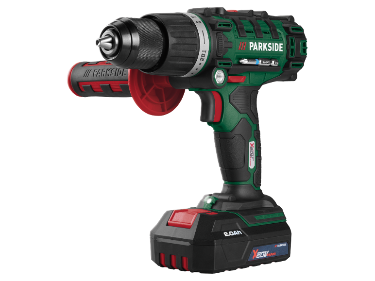 Cordless drill with auxiliary handle and 2.0Ah battery