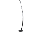 Modern black LED floor lamp with a curved design and a round base