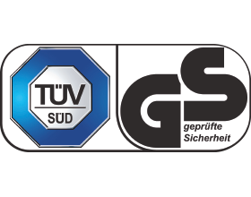TÜV SÜD and GS Geprüfte Sicherheit seal.