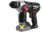 Cordless rotary hammer drill with a battery pack, highlighted with a yellow cross.