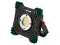 Compact, robust LED work light with green details and an adjustable stand.