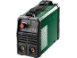 Green and black inverter welder with carrying handle and front controls.