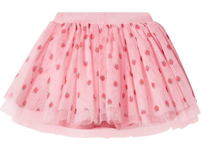 Pink tulle skirt with strawberry print.