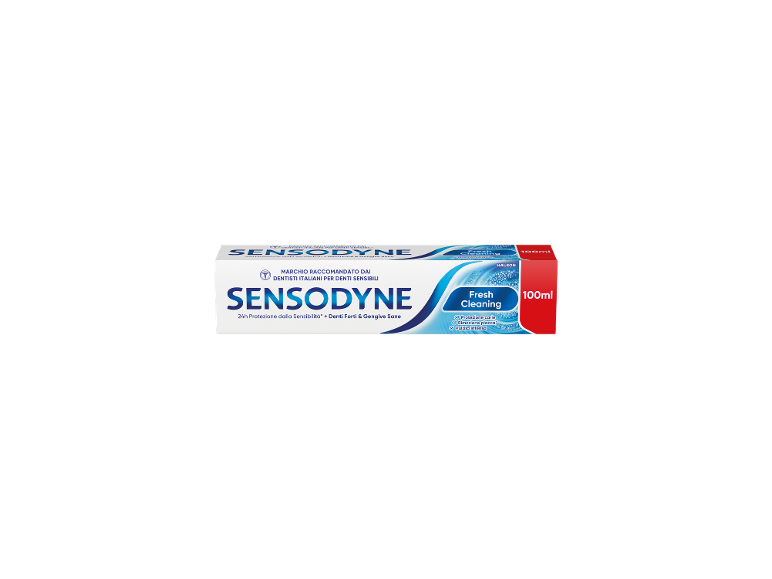 Sensodyne Fresh Cleaning toothpaste, 100ml, for sensitive teeth and gums.
