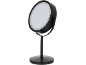 Round makeup mirror with LED lighting and a black base.