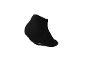 A black ankle sock with a small white logo on the bottom.