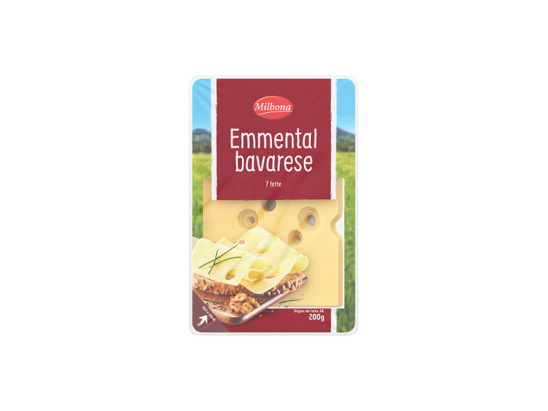 Sliced Emmental Bavarian cheese with bread, walnuts, and chives.