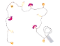 Halloween string lights with glowing pumpkins, ghosts, and bats on a black background.