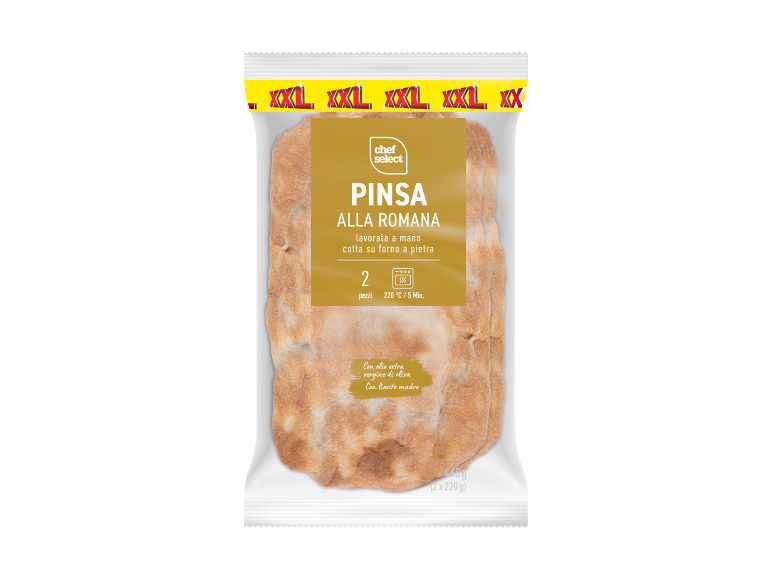 Packaged Pinsa alla Romana, handmade and stone oven baked, 2 pieces.