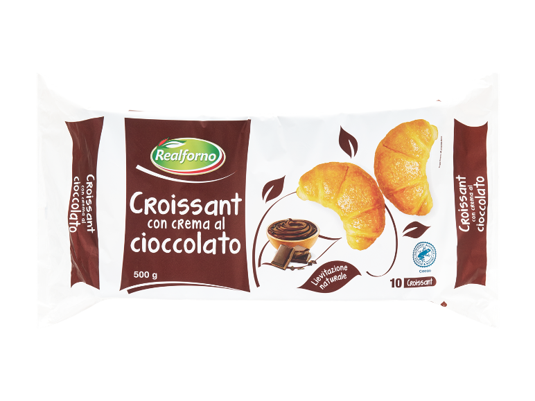Pack of chocolate cream croissants, 500 g, 10 pieces.