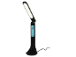 Black LED desk lamp with a digital display showing time, date, and temperature.
