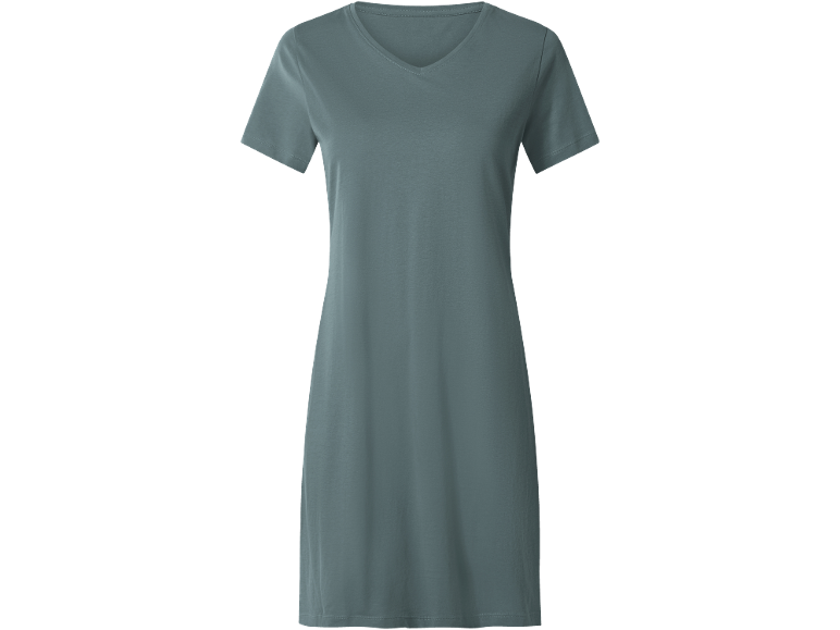 Blue-green t-shirt dress with V-neck
