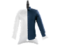 Automatic shirt ironer with a blue shirt on the right half and an inflated white shirt on the left.