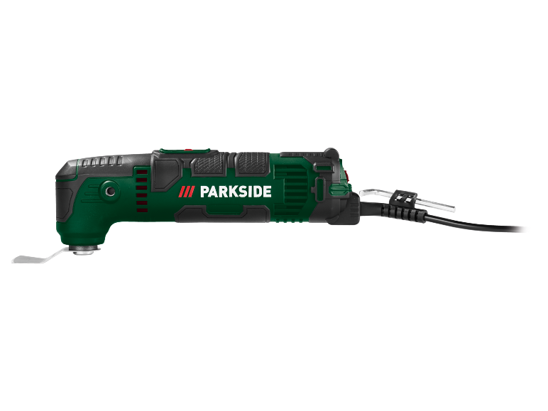 Green multi-tool with black accents and a cable.