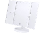 White LED lighted tri-fold makeup mirror with a power button on a stand.