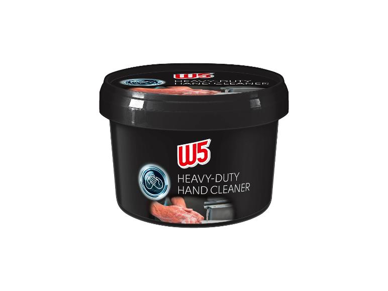 Black tub of heavy-duty hand cleaner, with a logo and an image of hands being washed.