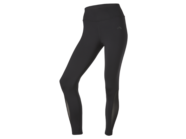 Black women's leggings with a high waist and mesh inserts.