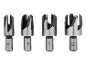 Set of four wood plug cutters, sizes 6, 10, 13, and 16 mm.