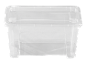 Clear plastic storage box with a lid.