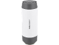 White and grey portable LED lantern with a power button on top.