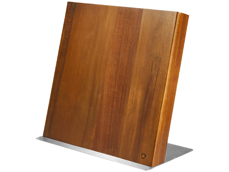 Wooden knife block with a metallic base