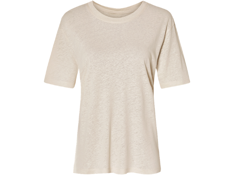 Light beige short-sleeved T-shirt with linen texture