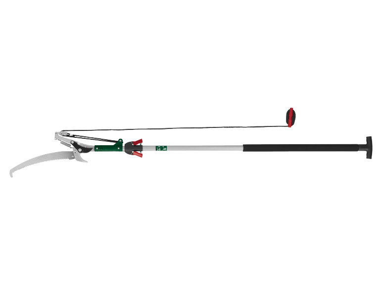 Telescopic pruning shears with saw and rope
