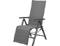 Grey folding sun lounger with armrests and footrest