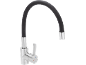 Kitchen tap with black flexible spout and chrome finish.