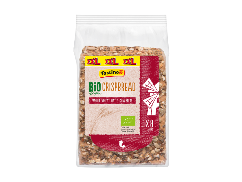 Organic crispbread with whole wheat, oat & chia seeds, 8 crackers.