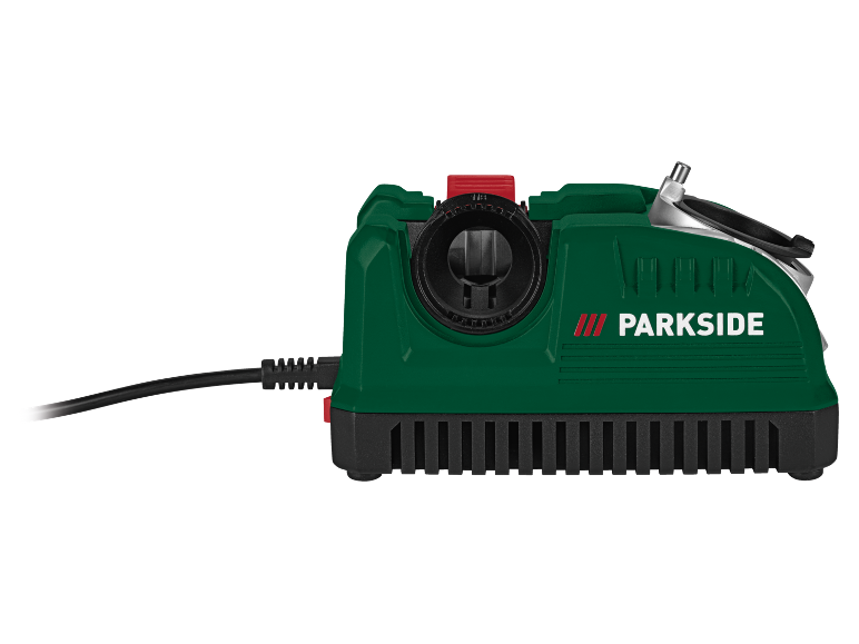 Electric drill and knife sharpener with power cable.